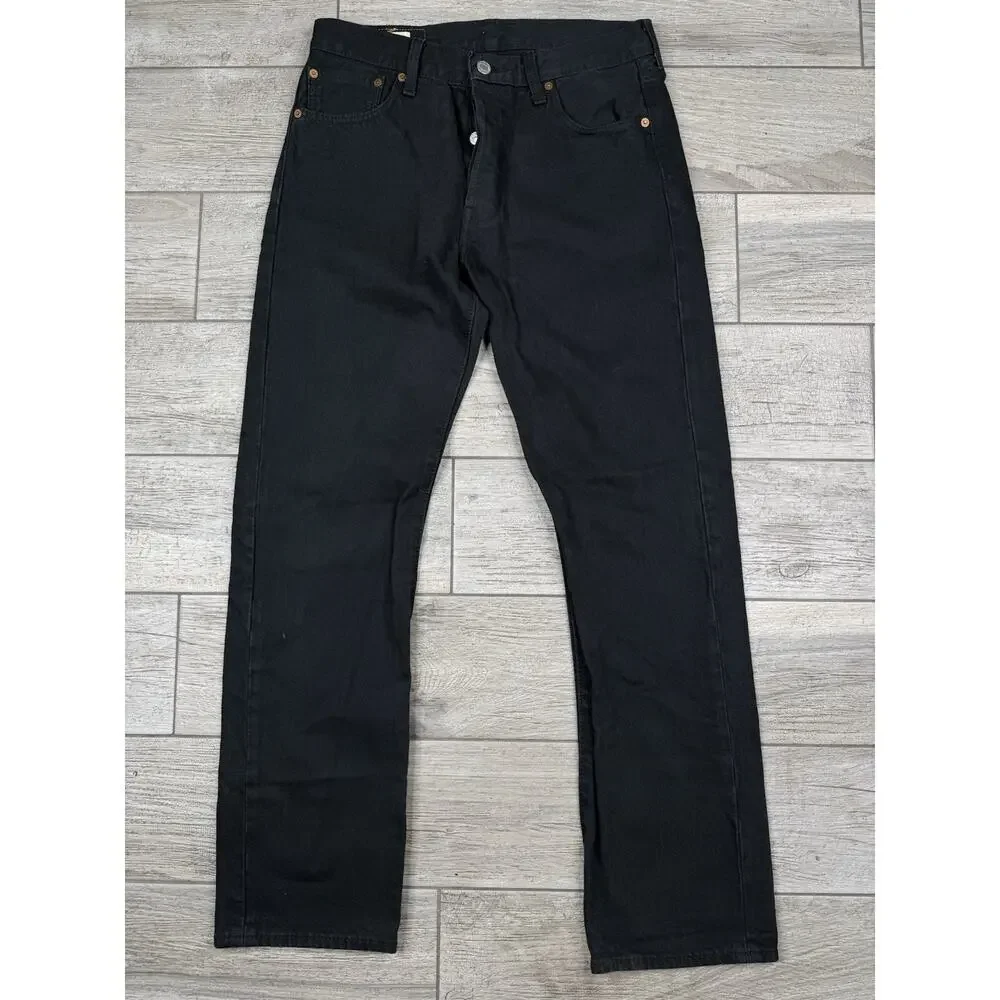 Levi's 501 Straight Jeans Button Fly Red Tab Big E Premium Black W30 L30